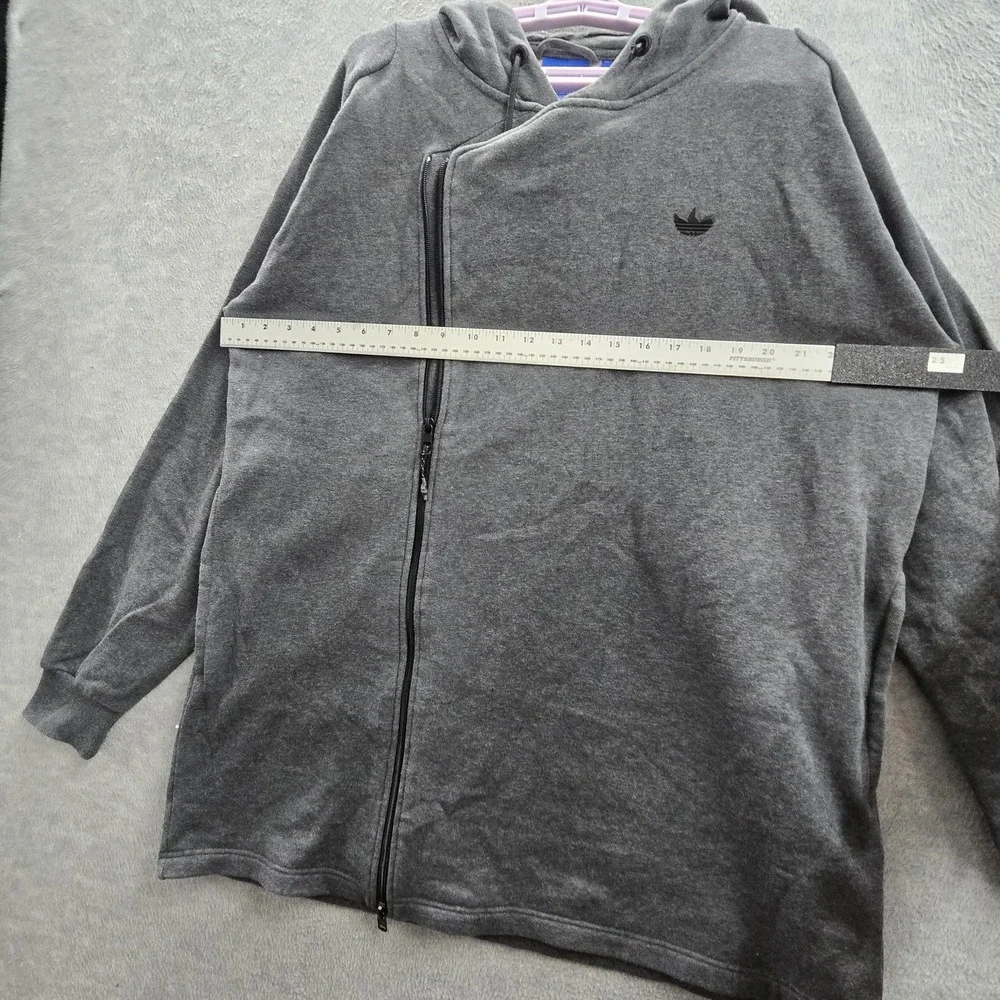 Adidas Men Jacket L Gray Fleece Activewear Zipper Logo Long Sleeve READ